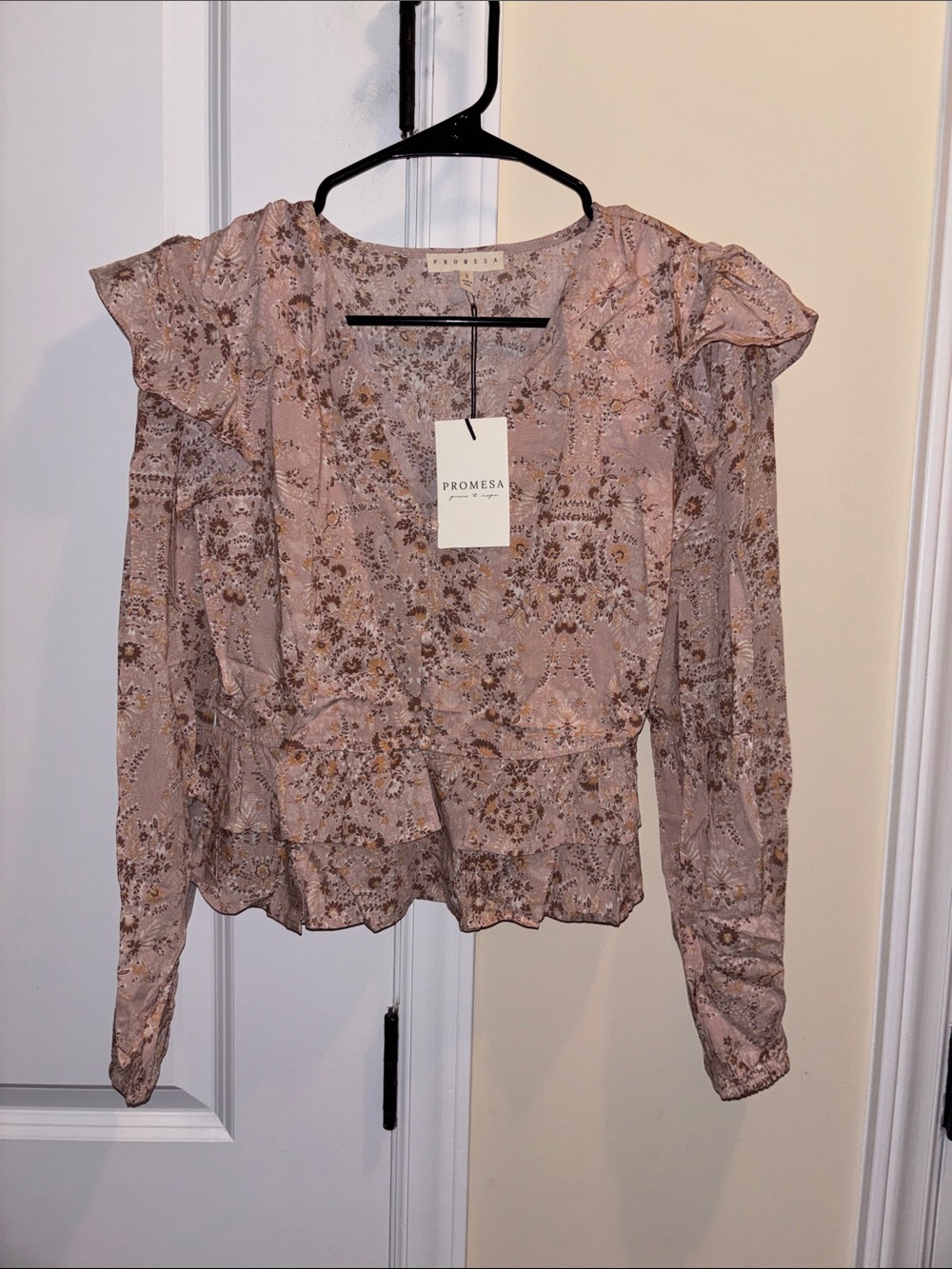 Promesa Dusty Rose Floral Peplum Blouse